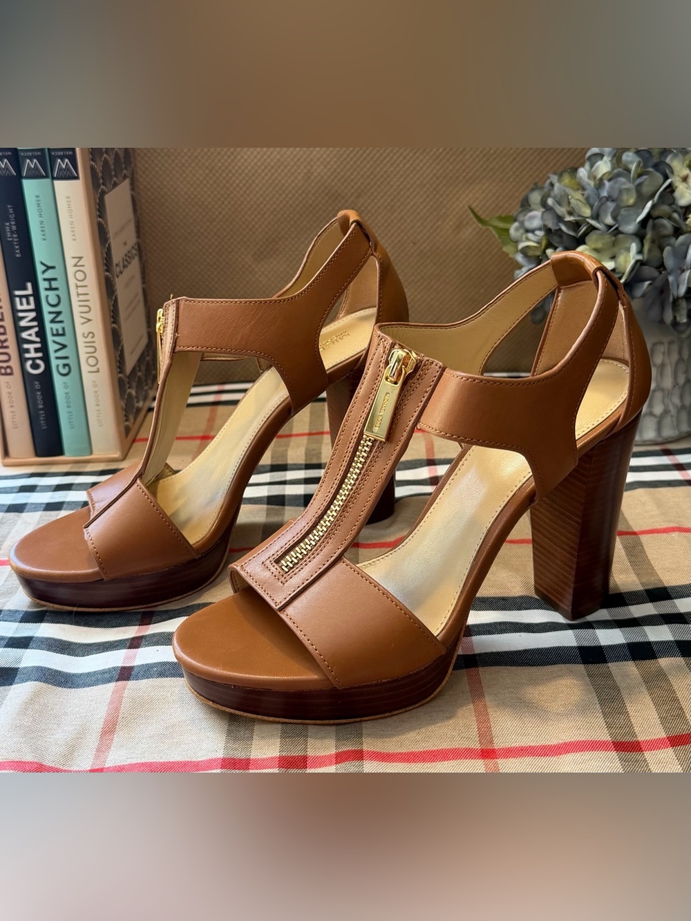 Michael Kors Tan Leather T-Zip Platform Heels